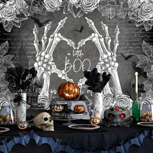 Miniatura 2 de Avezano Telón de fondo de Halloween para baby shower con texto en inglés "A Little Boo is Almost Due Baby Shower, decoración de fiesta de baby