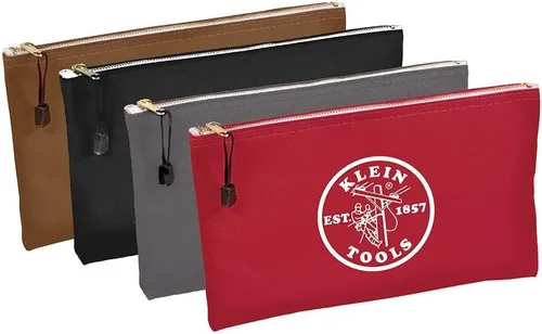 Klein Tools 5141, bolsa de herramientas con cremallera, bolsa de lona para depósitos bancarios, bolsa utilitaria de lona, 12.5 x 7 pulgadas, Marrón