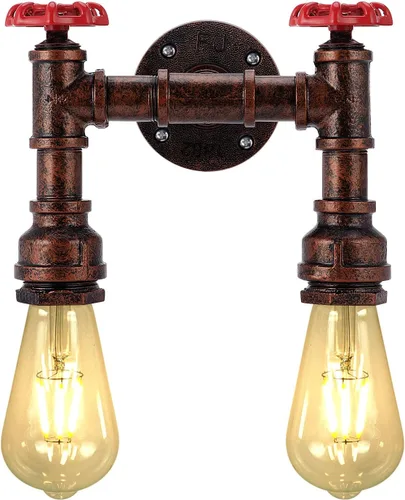 Kawell Lámparas de pared vintage industriales retro lámpara de pared creativa tubo de agua lámpara de pared hierro arte E26 60W Max para dormitorio,