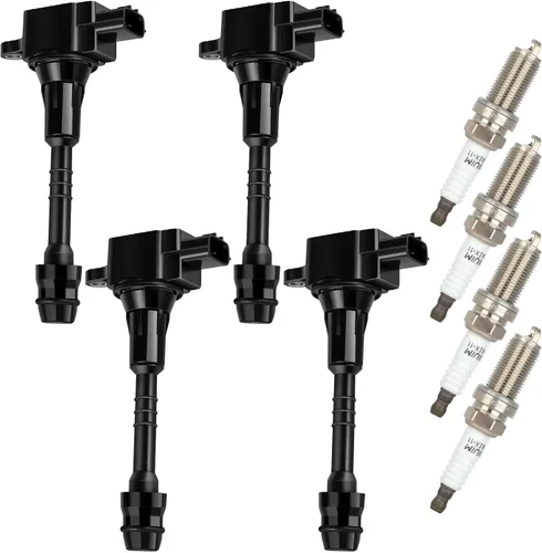 OCPTY 4 bobinas de encendido con 4 bujías de iridio para UF351 22433-6N015 C1397 para Nissan 2002 2003 2004 2005 2006 Sentra 1.8L L4