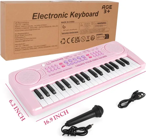 Miniatura 9 de Teclado de piano para niños, teclado de 37 teclas, juguetes musicales con micrófono, altavoz dual, juguetes de piano, regalos de cumpleaños