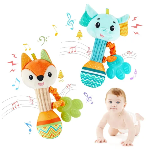 Sonajeros para bebés de 0 a 6 meses, agitador de sonajeros suaves para bebés, agitador sensorial de agarre de mano, juguetes de dentición para bebés