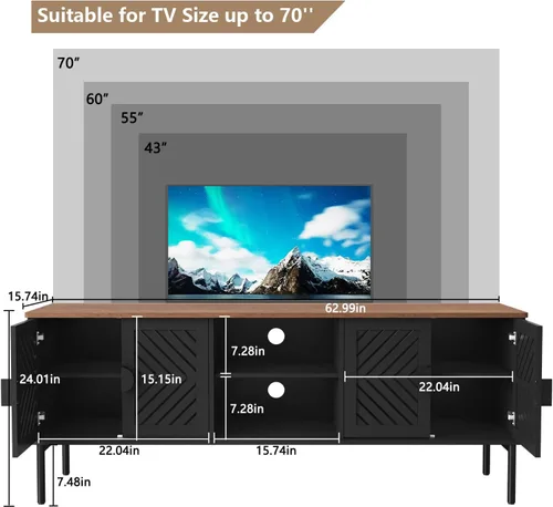 Miniatura 2 de ARTPOWER Soportes de TV modernos de 63 pulgadas para sala de estar, centro de entretenimiento largo con almacenamiento, consola de TV para TV de 55