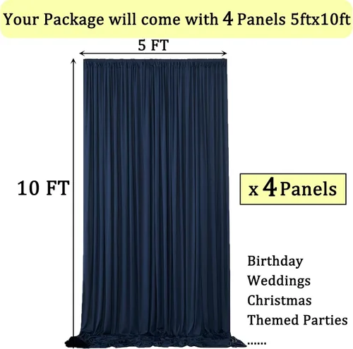 Miniatura 6 de Cortinas de fondo azul marino sin arrugas de 20 x 10 pies para fiestas, 4 paneles de 5 x 10 pies de poliéster sedoso, cortinas de fondo fotográfico