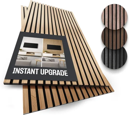 Miniatura 13 de Paquete de 2 paneles de listones de madera acústica - Paneles de pared insonorizados para decoración de interiores Nogal natural.