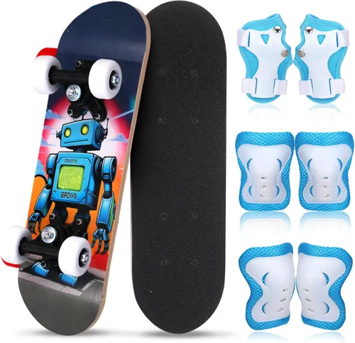 Miniatura 29 de Honoson Juego de 7 piezas de rodilleras, coderas y muñequeras para patinetas para principiantes y niños pequeños