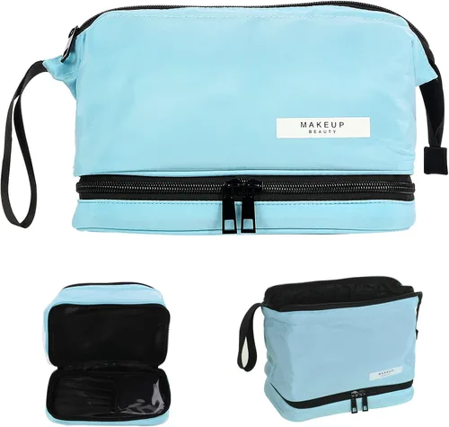 Bolsa de maquillaje de doble capa, bolsa de cosméticos de gran capacidad, bolsas organizadoras de maquillaje de viaje, bolsa de aseo portátil con
