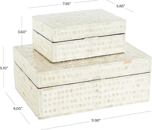 Miniatura 3 de Deco 79 Caja decorativa geométrica hecha a mano con concha de madreperla, mosaico de puntos, caja de almacenamiento para recuerdos, con acentos Crema