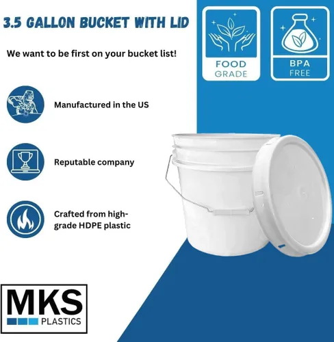 Miniatura 4 de Cubo y tapa de 3.5 galones, cubo multiusos de 90 mil, fabricado en los Estados Unidos, grado alimenticio, no contiene plástico BPA, reciclable
