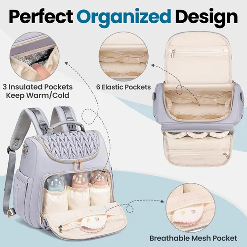 Miniatura 7 de Mochila de pañales Tealari convertible de 4 en 1, bolsa de pañales impermeable para bebé con cambiador, se convierte en bolso de mano para bebé, Gris