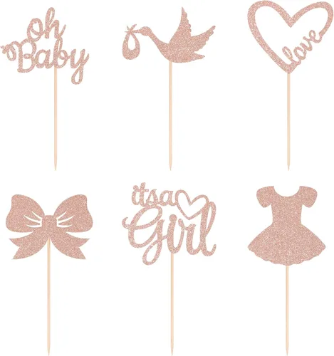 Miniatura 3 de Gexolenu 24 piezas Oh Baby Rose Gold de doble cara para cupcakes It's a Girl Cupcake Picks Heart Love Baby Shower Cake Decoraciones para niñas
