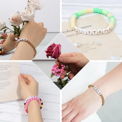 Miniatura 3 de Cuentas de letras acrílicas doradas para pulseras, cuentas redondas, 0.157 x 0.276 pulgadas, 1200 unidades, para kit de fabricación de joyas