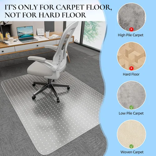 Miniatura 3 de Tapete para silla de oficina para alfombra de pelo bajo, 48 x 36 pulgadas, tapete transparente para silla de escritorio de oficina para suelos