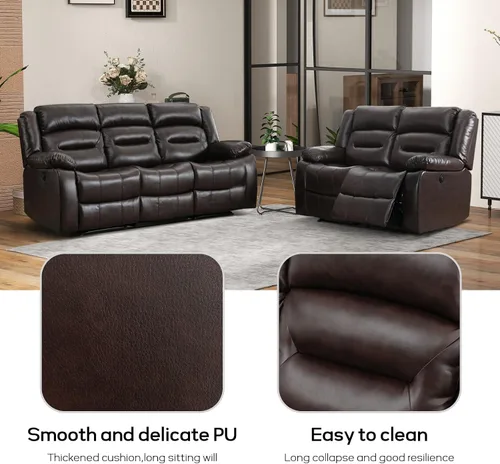 Miniatura 3 de EBELLO Sofá Reclinable Eléctrico de Piel Sintética para Dos Personas, Juego de Sofá Reclinable de 3 Asientos, Juego de Sillón Sofá Reclinable Marrón