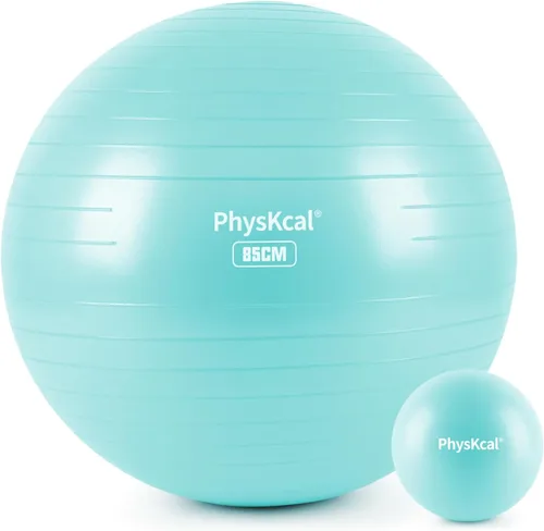 Miniatura 20 de PhysKcal Pelota de yoga para ejercicio, set de pilates, pelota de fitness de 4 tamaños para entrenamiento, parto, embarazo, terapia física - Bomba