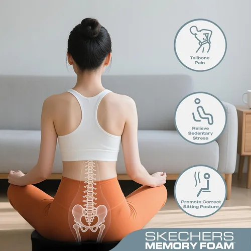 Miniatura 8 de Skechers Cojín de asiento de espuma viscoelástica, cojín para silla de oficina con forma de dona para aliviar el dolor de coxis, almohada para silla