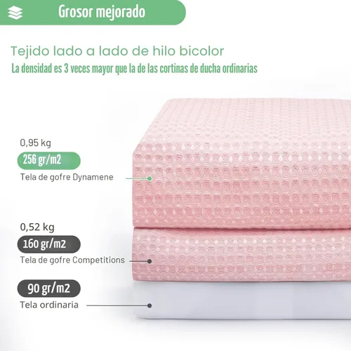 Miniatura 2 de Dynamene cortina de ducha de tela rosa - Cortinas de ducha de nido de abeja texturizadas de alta resistencia para baño, 256GSM cortina de baño
