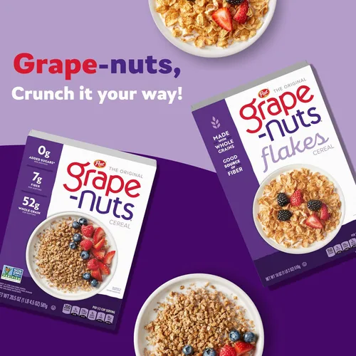 Miniatura 7 de Grape-Nuts Cereal de desayuno original, cereal crujiente de trigo integral y cebada, proyecto verificado sin OMG, caja de 20.5 onzas