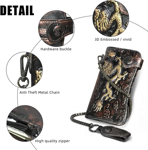 Miniatura 6 de Handadsume Genuino caballo loco cuero viaje regalo moneda bolsillo tarjeta caso largo organizador cadena Rfid monedero con broche para hombres