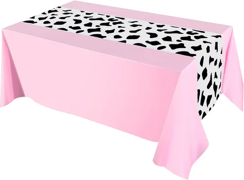 Oudain Mantel de vaca para fiesta, camino de mesa de vaca vaquera, estampado rectangular, suministros de decoración inspirados en fiestas de Rosa
