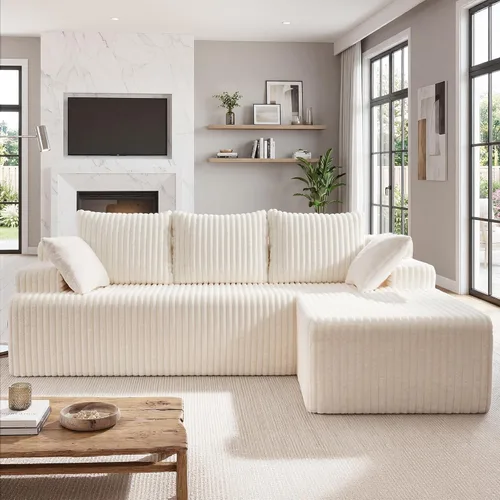 Miniatura 11 de Seccional modular: asiento de nube en forma de L con espuma viscoelástica, muebles de sala de estar convertibles de 3 asientos, diván de gran Negro