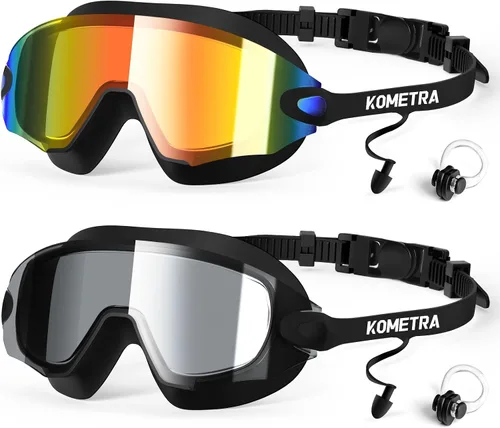 Miniatura 8 de Paquete de 2 gafas de natación para adultos, sin marco, antivaho con protección UV, gafas de natación con visión clara para hombres y mujeres
