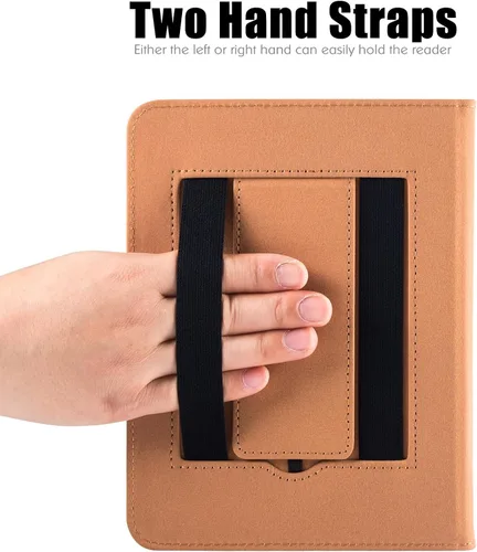 Miniatura 3 de Funda para Nook GlowLight 4 Plus de 7.8 pulgadas (2023) Soporte plegable integrado y correa de mano Estilo libro Funda de piel sintética Marrón