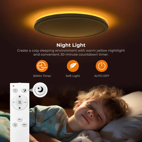 Miniatura 5 de Matane Lámpara de techo empotrada con control remoto, luz nocturna de 8.7 pulgadas, 18 W, 3000 K-6500 K, ajustable, luces LED de bajo perfil