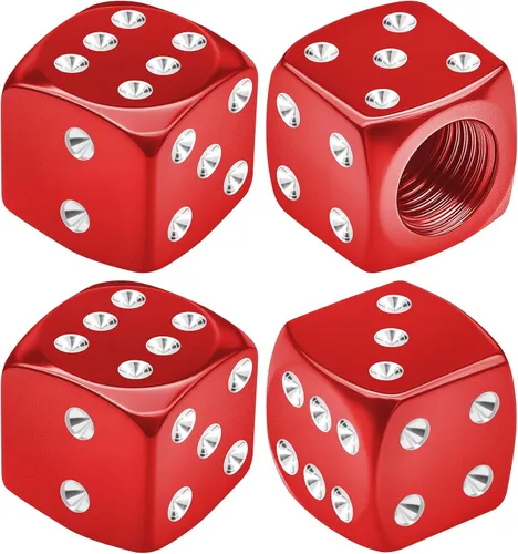 Miniatura 10 de 4 tapas de vástago de válvula de neumático estilo dado, tapas de neumáticos de automóvil, cubiertas de válvula de rueda de aleación de aluminio