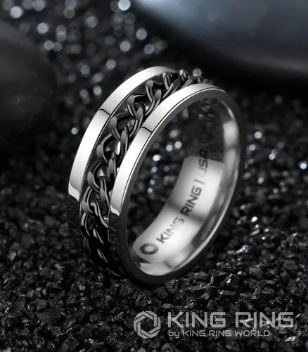 Miniatura 39 de King Ring Anillo giratorio de 0.315 pulgadas, anillo plano pulido fino para hombres y mujeres con cadena cubana, diseñado en Estados Unidos