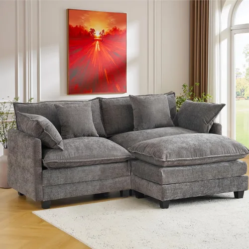 Miniatura 8 de Juego de sofá de felpilla Cloud de 77 pulgadas con almohadas, sofá biplaza de asiento profundo para apartamentos, ahorro de espacio de 2 plazas