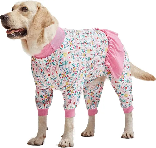Miniatura 15 de LovinPet Pijamas grandes para perros - Camisa de unicornio para perro, mono de recuperación posoperatoria, impresión de sirenas y unicornios Rosa