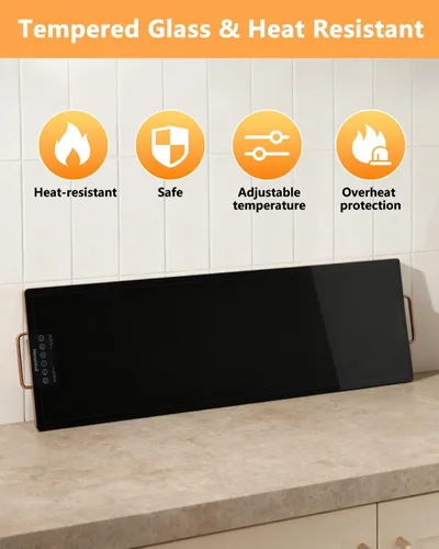 Miniatura 6 de Bandeja de Calentamiento Eléctrica, Bandejas de Calentamiento de Alimentos Extra Grandes con Ajustes de Temperatura y Temporizador, Calentador