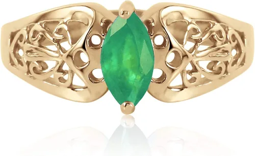 Miniatura 2 de Galaxy Gold GG Anillo de filigrana de oro amarillo de 14 quilates con esmeralda natural en forma de marqués
