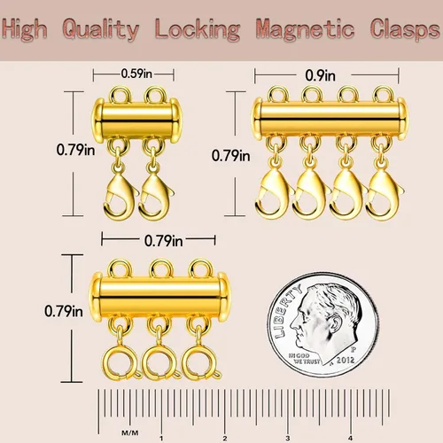 Miniatura 2 de OHINGLT - Cierres de capas para collar, cierre magnético deslizante, conector de collar, cierres de tubo deslizantes de múltiples hebras 4pcs Oro