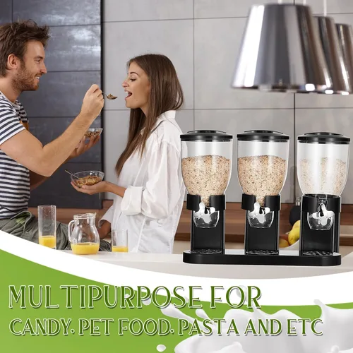 Miniatura 4 de Umigy Paquete de 2 Dispensadores Triples Indispensables de Alimentos Secos, Capacidad de 67 oz Cada Uno, Contenedor de Cereales para Almacenamiento