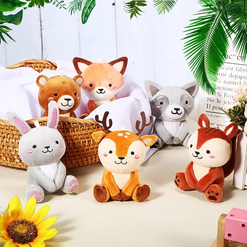 Miniatura 4 de Aoriher 6 piezas de mini animales del bosque, regalo de 4 pulgadas, lindo oso, conejo, ardilla, mapache, llavero de peluche para ducha, fiesta