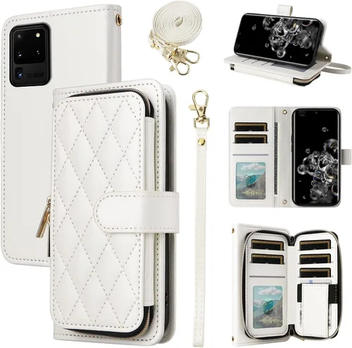 Miniatura 14 de Funda de Cartera para Samsung Galaxy S20 FE 5G de 6.5 Pulgadas con Correa para Muñeca, Billetera con Cremallera y más de 9 Ranuras para Tarjetas