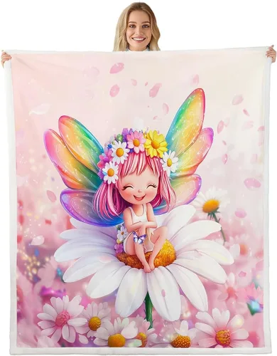 Miniatura 13 de Fairy Fleece Blanket,Romantic Pink Floral Botanical Bed Blankets for Adults Teens,Galaxy Starry 3D Moon Room Decor,Blue Pink Super Soft Flannel