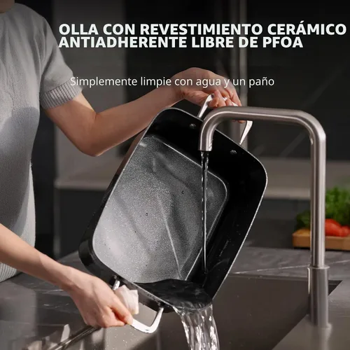 Miniatura 7 de Olla de cocción lenta de 7 cuartos de galón Revestimiento de cerámica programable sin PFOA, vaporizador, salteado, función de calentamiento