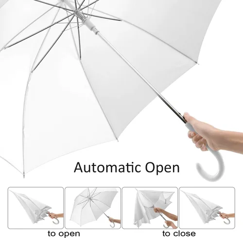 Miniatura 2 de Liberty Imports Paquete de 12 sombrillas de palo estilo boda de 46 pulgadas, toldo grande, resistente al viento, apertura automática, mango de Blanco