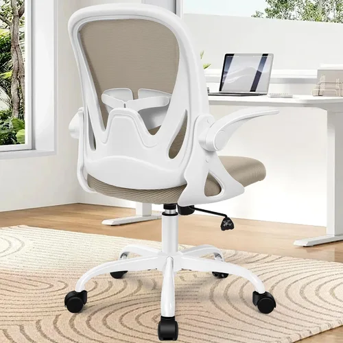 Miniatura 2 de Primy Silla de Oficina Ergonómica Silla de Escritorio con Reposabrazos Abatibles Silla Giratoria de Escritorio de Malla Transpirable para Caqui
