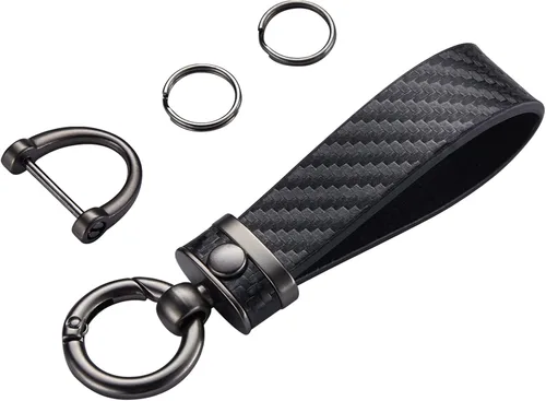 Llavero de Coche Estilo Fibra de Carbono de Cuero de Microfibra, Cadena de Llaves Universal para Llaveros para Hombres y Mujeres, Giratorio 360 Negro