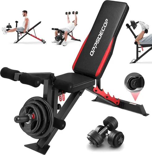OPPSDECOR Banco de pesas ajustable con extensión de pierna y rizo de piernas, banco de entrenamiento resistente de 1200 libras para gimnasio en