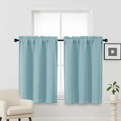 OVZME Cortinas opacas turquesa para tratamiento de ventanas pequeñas, cortinas cortas con bloqueo de luz para ventana de cocina sobre el fregadero,