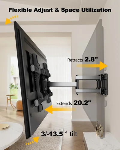 Miniatura 7 de FORGING MOUNT Soporte de pared para TV de movimiento completo con tomas de corriente para pantallas de 42 a 90 pulgadas, soporte de TV premontado