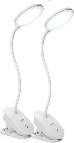 Miady Paquete de 2 lámparas de clip, luz de lectura alimentada por batería, abrazadera para cama con 3 niveles de brillo, recargable por USB