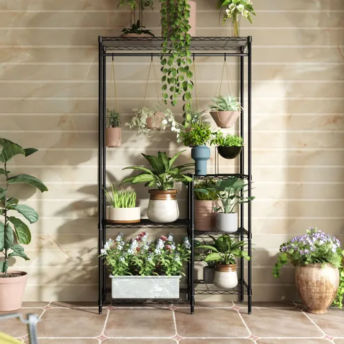 Miniatura 3 de Xiofio Soportes para plantas para interiores y exteriores, soporte de metal resistente para plantas, estante grande para plantas, estantes