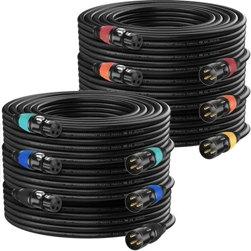 Miniatura 8 de Cable DMX de 10 pies, paquete de 6 cables flexibles XLR chapados en oro de 3 pines macho a hembra, compatible con micrófono, luz de escenario