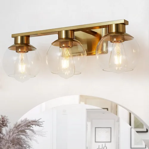 Miniatura 15 de PAZALA 2 luces de tocador, lámpara de pared de baño de latón cepillado con pantalla de vidrio esmerilado, lámpara de baño sobre espejo